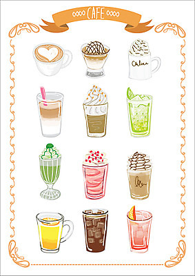 커피 음료 스티커 일러스트 웹소스 잔 종류 사람없음 세트 주스 커피잔 카페라떼 아기자기 국내일러스트 AI파일 식기 컨셉 라떼 파일형식 벡터 편집소스