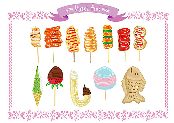 음식 스티커 일러스트 웹소스 아이스크림 디저트 종류 사람없음 세트 꼬치 어묵 붕어빵 길거리음식 떡꼬치 솜사탕 아기자기 국내일러스트 AI파일 빵 컨셉 겨울간식 파일형식 벡터 편집소스
