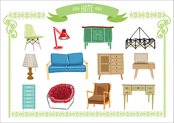 가구 스티커 의자 일러스트 웹소스 조명 종류 사람없음 세트 소파 스탠드 책상 서랍장 화장대 아기자기 국내일러스트 AI파일 생활용품 컨셉 파일형식 벡터 편집소스