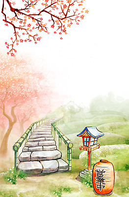 주간 PSD 나무 식물 계절 백그라운드 일러스트 수채화 풍경 사람없음 야외 일본 봄 벚꽃 편안함 돌다리 돌계단 봄배경 국내일러스트 자연요소 꽃 아시아 계단 돌_바위 다리_건축물 감각 파일형식