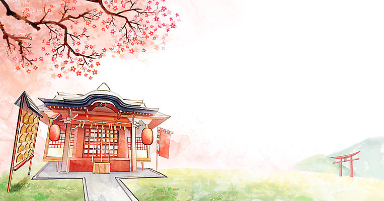 주간 PSD 나무 식물 계절 백그라운드 일러스트 수채화 풍경 사람없음 야외 일본 봄 벚꽃 편안함 토리이 신사_일본건축 봄배경 국내일러스트 자연요소 꽃 아시아 감각 신사_건축물 일본건축 파일형식