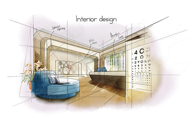 PSD 백그라운드 일러스트 조명 실내 병원 사람없음 인테리어 소파 공간 스케치 계산대 분석 안과 대기실 국내일러스트 디자인 컨셉 의자 의학 미술 내부 파일형식