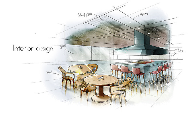 PSD 백그라운드 의자 일러스트 탁자 조명 실내 사람없음 인테리어 식당 레스토랑 공간 바비큐 스케치 분석 국내일러스트 디자인 음식 가구 컨셉 미술 내부 상점 파일형식