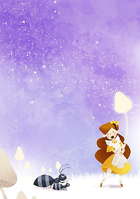 PSD 여자 어린이 백그라운드 일러스트 상상 한명 사람 소녀 야외 판타지 버섯 야간 신비 어린이상상 개미 소녀한명만 동심 국내일러스트 자연요소 1 곤충 컨셉 여자한명만 소녀만 파일형식