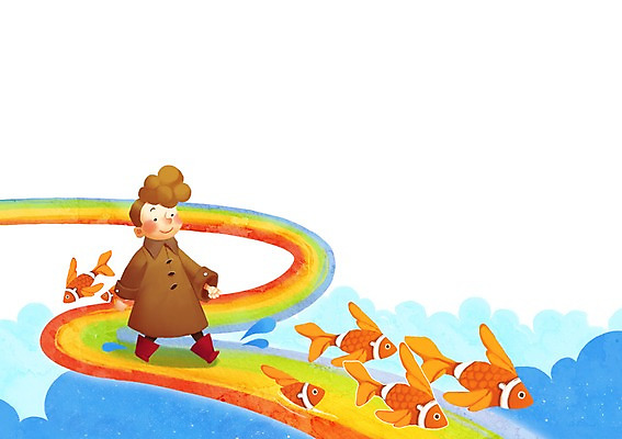 PSD 구름 남자 어린이 백그라운드 무지개 일러스트 상상 어류 한명 사람 소년 판타지 신비 열대어 어린이상상 소년한명만 동심 국내일러스트 자연요소 1 컨셉 수중동물 남자한명만 소년만 파일형식