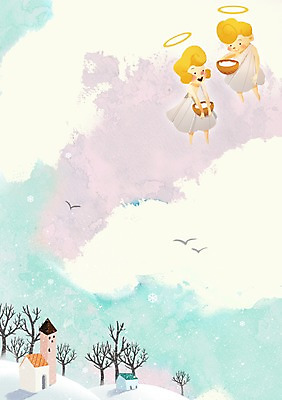 PSD 나무 계절 여자 남자 어린이 백그라운드 겨울 일러스트 상상 하늘 천사 주택 사람 두명 판타지 바구니 눈 신비 어린이상상 어린이만 동심 겨울배경 국내일러스트 자연요소 식물 컨셉 날씨 건물 파일형식