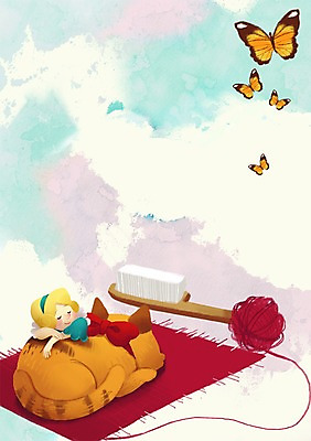 PSD 동물 여자 어린이 나비 곤충 백그라운드 일러스트 상상 한명 사람 소녀 판타지 고양이 머리빗 털실 신비 낮잠 어린이상상 소녀한명만 동심 국내일러스트 1 컨셉 포유류 반려동물 미용용품 잠 실 여자한명만 소녀만 파일형식