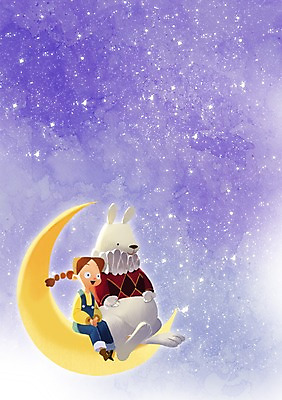 PSD 여자 어린이 백그라운드 일러스트 상상 밤하늘 한명 사람 소녀 야외 판타지 달 토끼 야간 신비 어린이상상 소녀한명만 동심 국내일러스트 자연요소 1 컨셉 포유류 하늘 반려동물 여자한명만 소녀만 파일형식