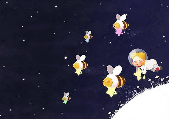 PSD 남자 별 어린이 백그라운드 일러스트 상상 밤하늘 한명 사람 소년 판타지 비행 꿀벌 신비 벌 어린이상상 우주복 소년한명만 동심 국내일러스트 자연요소 1 옷 곤충 컨셉 하늘 벌_곤충 야간 남자한명만 소년만 파일형식