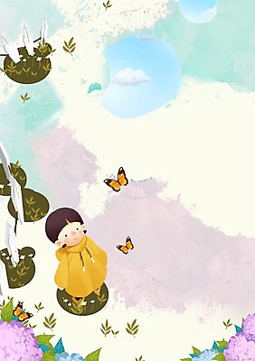 PSD 식물 구름 여자 꽃 어린이 나비 백그라운드 일러스트 상상 한명 사람 소녀 판타지 신비 어린이상상 우비 소녀한명만 동심 국내일러스트 자연요소 1 옷 곤충 컨셉 여자한명만 소녀만 파일형식