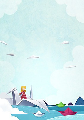 주간 PSD 구름 여자 어린이 바다 백그라운드 일러스트 상상 하늘 항해 한명 사람 소녀 야외 판타지 신비 종이비행기 종이배 어린이상상 종이학 소녀한명만 동심 국내일러스트 자연요소 1 컨셉 배_교통 종이접기 여자한명만 소녀만 파일형식