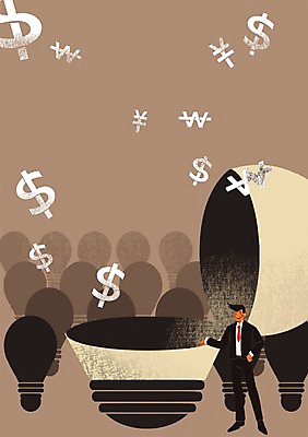 PSD 남자 일러스트 비즈니스 전구 한명 사람 성인 달러 비즈니스맨 화폐기호 엔 열정 국내일러스트 1 기호 감정 돈 직장인 화폐 파일형식