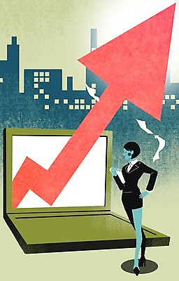 PSD 여자 화살표 일러스트 비즈니스 한명 사람 빌딩 성인 노트북 도시 비즈니스우먼 상승 열정 국내일러스트 1 감정 컨셉 건물 전자제품 직장인 파일형식