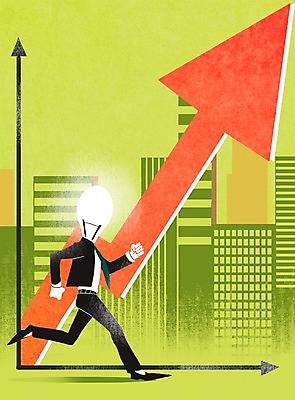 PSD 남자 화살표 일러스트 비즈니스 그래프 한명 사람 빌딩 성인 달리기 도시 비즈니스맨 상승 열정 국내일러스트 1 감정 컨셉 모션 건물 직장인 파일형식