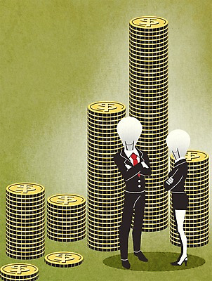 PSD 여자 남자 일러스트 비즈니스 전구 사람 성인 두명 경제 달러 동전 열정 국내일러스트 감정 돈 파일형식