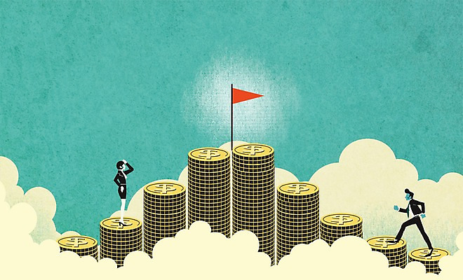 PSD 구름 여자 남자 일러스트 비즈니스 하늘 사람 성인 두명 경제 달러 동전 경쟁 깃발 열정 국내일러스트 자연요소 감정 컨셉 돈 파일형식