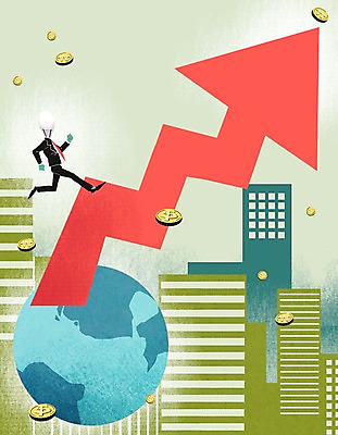 PSD 화살표 지구 일러스트 비즈니스 전구 사람 빌딩 동전 도시 비즈니스맨 상승 열정 국내일러스트 남자 감정 컨셉 돈 건물 직장인 파일형식