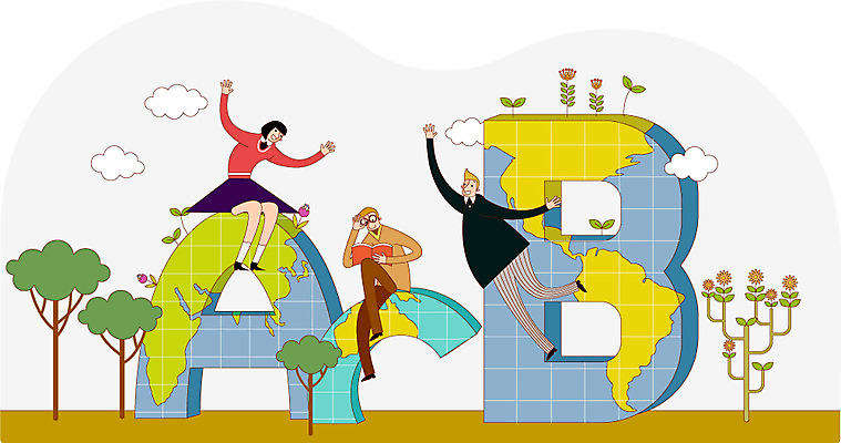 학생 알파벳 영어 여자 교육 남자 일러스트 사람 성인 세명 열정 성인만 국내일러스트 AI파일 문자 감정 파일형식 벡터