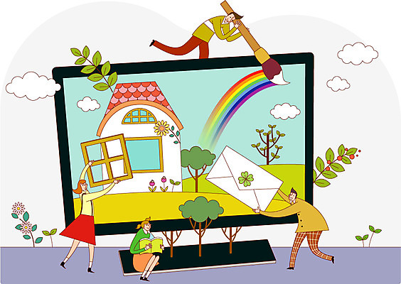 학생 여자 교육 남자 일러스트 사람 여러명 성인 컴퓨터 모니터 붓 열정 성인만 국내일러스트 AI파일 감정 다수 전자제품 파일형식 벡터