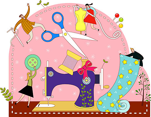 학생 여자 교육 남자 일러스트 단추 가위 줄자 사람 여러명 성인 직물 바늘 실 마네킹 바느질 재봉틀 열정 성인만 국내일러스트 AI파일 감정 다수 문구용품 자 도구 파일형식 벡터