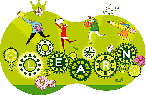 학생 여자 교육 남자 일러스트 사람 여러명 성인 책 독서 연필 톱니바퀴 열정 성인만 국내일러스트 AI파일 감정 다수 학용품 필기구 파일형식 벡터