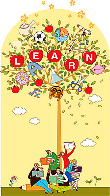 나무 식물 학생 여자 교육 남자 일러스트 사람 여러명 성인 책 독서 연필 열정 성인만 국내일러스트 AI파일 감정 다수 학용품 필기구 파일형식 벡터