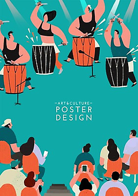 PSD 여자 남자 포스터 문화 예술 백그라운드 일러스트 문화예술 함께함 사람 여러명 성인 공연 군중 북 마이크 즐거움 열정 활기 성인만 국내일러스트 감정 음향기기 다수 컨셉 타악기 이벤트 파일형식