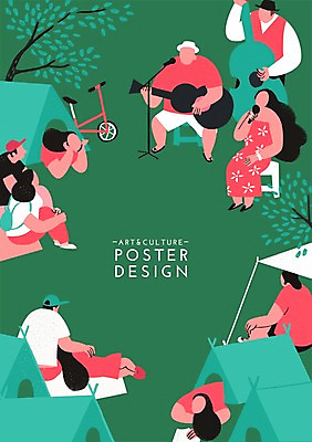 주간 PSD 나무 식물 여자 남자 포스터 문화 예술 백그라운드 일러스트 문화예술 함께함 텐트 사람 여러명 성인 야외 축제 공연 캠핑 기타 마이크 즐거움 열정 활기 성인만 국내일러스트 자연요소 감정 음향기기 다수 컨셉 현악기 레저 캠핑도구 이벤트 파일형식