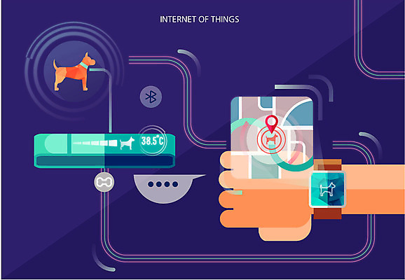 한마리 손 지도 일러스트 미래 기술 정보기술 사람 신체부위 반려동물 변화 강아지 스마트 손목시계 개목걸이 블루투스 네비게이션 편리함 첨단 홀로그램 사물인터넷 4차산업 미래산업 국내일러스트 AI파일 동물 1 산업 시계 컨셉 장신구 개 애견용품 파일형식 벡터