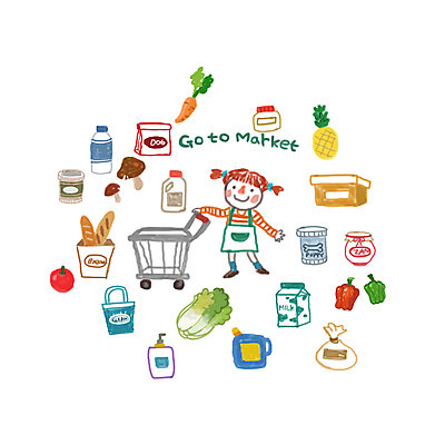 PSD 라이프스타일 여자 음식 빵 스티커 채소 과일 일러스트 피망 유제품 한명 사람 성인 장보기 상자 버섯 카트 당근 우유 사과 파인애플 배추 요거트 아기자기 국내일러스트 1 컨셉 뿌리채소 생활 열대과일 파일형식