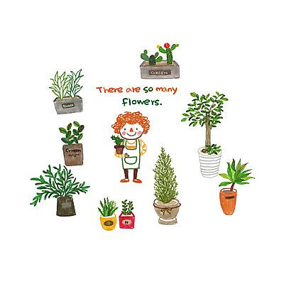 PSD 나무 식물 라이프스타일 여자 화분 스티커 일러스트 선인장 한명 사람 성인 원예 아기자기 국내일러스트 1 컨셉 취미 생활 파일형식