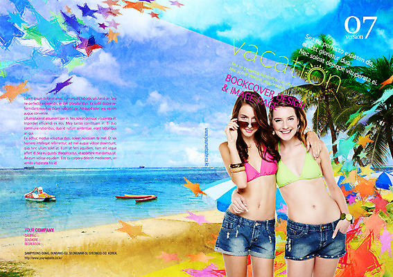 PSD 서양인 외국인 템플릿 편집 표지디자인 북디자인 여자 표지 리플렛 바다 여행 북커버 휴가 사람 팜플렛 성인 두명 비키니 모래사장 야자수 파라솔 잡지 여자만 성인여자만 성인만 표지샘플 이미지템플릿 나무 수영복 인종 간행물 파일형식