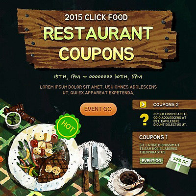 PSD 템플릿 음식 웹템플릿 포크 탁자 이벤트페이지 스테이크 요리 이벤트 사람없음 레스토랑 나이프 쿠폰 이미지템플릿 식기 가구 서양음식 식당 칼 페이지 파일형식