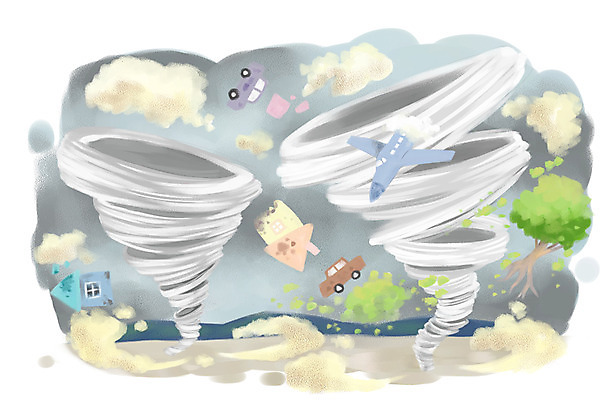 PSD 나무 일러스트 자동차 바람 주택 사람없음 환경 위험 자연재해 허리케인 국내일러스트 자연요소 식물 육상교통 컨셉 날씨 건물 재해 파일형식