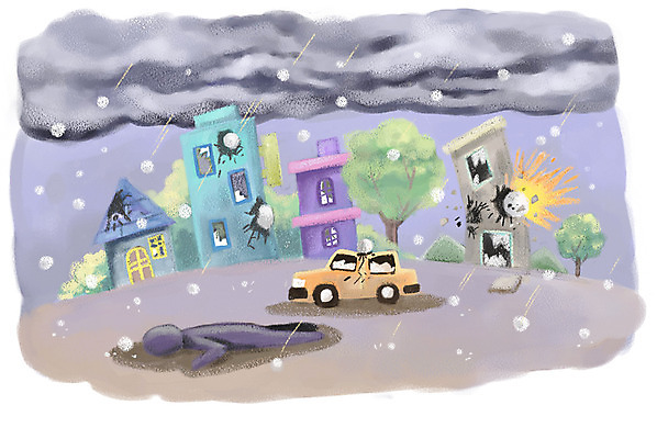 PSD 구름 일러스트 자동차 날씨 주택 한명 사람 성인 마을 환경 위험 자연재해 우박 성인만 국내일러스트 자연요소 1 육상교통 컨셉 건물 재해 파일형식