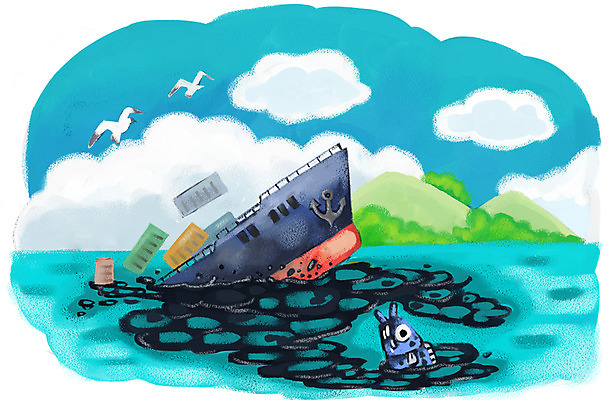 PSD 구름 바다 일러스트 갈매기 산 어류 사람없음 환경 오염 석유 위험 컨테이너 자연재해 수질오염 침몰 선박 국내일러스트 자연요소 산업 컨셉 수상교통 조류 수중동물 환경오염 재해 파일형식