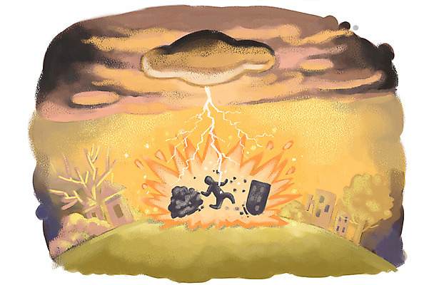 PSD 구름 일러스트 사람 빌딩 마을 환경 위험 번개 자연재해 감전 국내일러스트 자연요소 컨셉 날씨 건물 사건 재해 파일형식