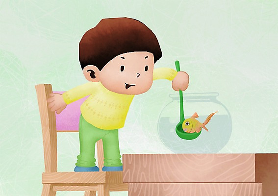 전신 PSD 남자 어린이라이프 어린이 의자 일러스트 한명 들기 사람 소년 어항 책상 국자 붕어 소년한명만 국내일러스트 1 라이프스타일 가구 모션 주방용품 어류 남자한명만 소년만 파일형식