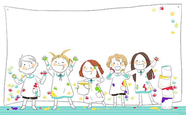 PSD 여자 남자 어린이라이프 어린이 일러스트 함께함 미술 사람 여러명 페인트 물감 유치원 유치원생 페인트통 어린이만 국내일러스트 라이프스타일 교육 다수 컨셉 문화예술 통 미술도구 파일형식