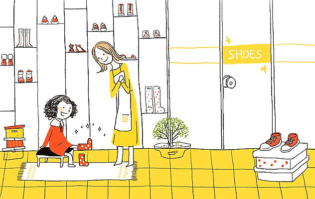 PSD 여자 남자 어린이라이프 어린이 신발 일러스트 함께함 장화 사람 두명 상점 유치원 유치원생 신발가게 어린이만 국내일러스트 라이프스타일 교육 컨셉 파일형식