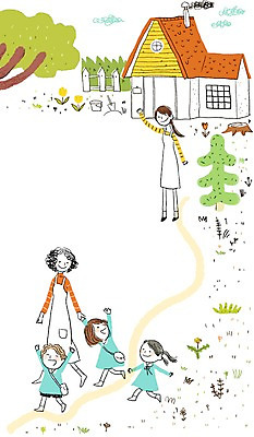 주간 PSD 나무 식물 여자 남자 꽃 어린이라이프 길 어린이 일러스트 주택 함께함 사람 여러명 야외 유치원 유치원생 귀가 어린이만 국내일러스트 자연요소 라이프스타일 교육 다수 컨셉 건물 파일형식