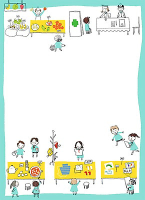 PSD 여자 남자 어린이라이프 어린이 일러스트 놀이 탁자 사각프레임 프레임 함께함 병원 사람 여러명 상점 유치원 유치원생 어린이만 국내일러스트 라이프스타일 교육 가구 다수 컨셉 의학 사각형 파일형식