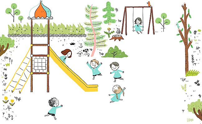 주간 PSD 나무 식물 여자 남자 꽃 어린이라이프 어린이 일러스트 놀이 함께함 사람 여러명 야외 유치원 유치원생 미끄럼틀 놀이터 그네 어린이만 국내일러스트 자연요소 라이프스타일 교육 다수 컨셉 놀이기구 파일형식