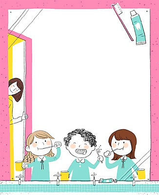 PSD 여자 남자 어린이라이프 어린이 일러스트 사각프레임 프레임 함께함 사람 여러명 성인 유치원 유치원생 거울 양치 칫솔 세면대 치약 양치컵 아이돌봄 국내일러스트 라이프스타일 교육 다수 컨셉 컵 위생용품 사각형 청결 파일형식 돌봄서비스