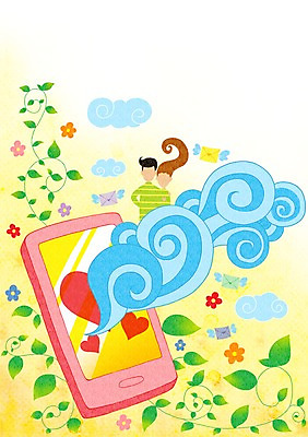 PSD 커플 여자 남자 백그라운드 일러스트 상상 사람 성인 두명 스마트폰 디지털 언론 소통 국내일러스트 컨셉 관계 핸드폰 스마트기기 파일형식