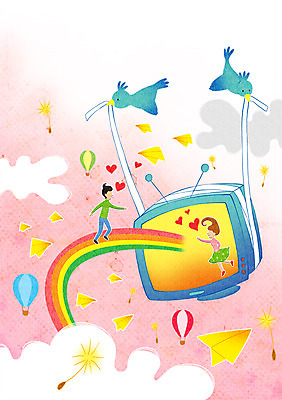 PSD 구름 커플 여자 남자 무지개 일러스트 상상 조류 사람 성인 두명 디지털 텔레비전 열기구 종이비행기 언론 국내일러스트 자연요소 동물 관계 항공교통 전자제품 종이접기 파일형식