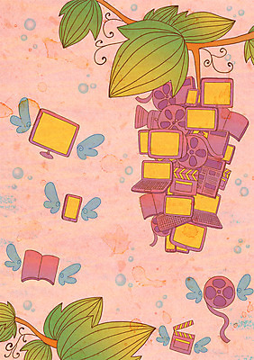 PSD 백그라운드 날개 일러스트 상상 사람없음 디지털 모니터 덩굴 필름 언론 국내일러스트 식물 컴퓨터 파일형식