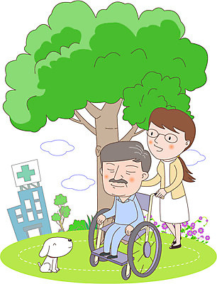 나무 식물 여자 노년 남자 꽃 일러스트 병원 사람 성인 두명 반려동물 환자 간호사 강아지 간호 복지 휠체어 노인복지 노인만 국내일러스트 AI파일 동물 의학 의료진 개 사회이슈 성인만 파일형식 벡터