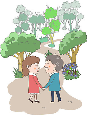 나무 식물 부부 여자 노년 남자 꽃 길 일러스트 사람 두명 손잡기 노부부 산책 복지 노인복지 노인만 국내일러스트 AI파일 커플 모션 휴식 성인 사회이슈 성인만 파일형식 벡터
