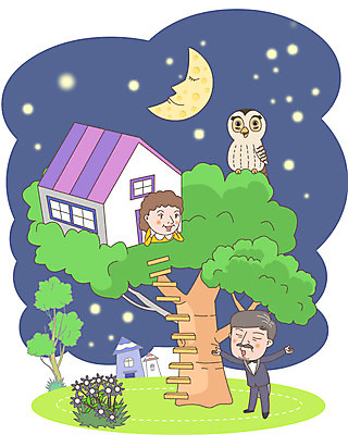 나무 식물 부부 여자 노년 남자 꽃 일러스트 밤하늘 주택 사람 야외 두명 노부부 달 야간 복지 노인복지 부엉이 노인만 국내일러스트 AI파일 자연요소 커플 조류 하늘 성인 건물 사회이슈 성인만 파일형식 벡터